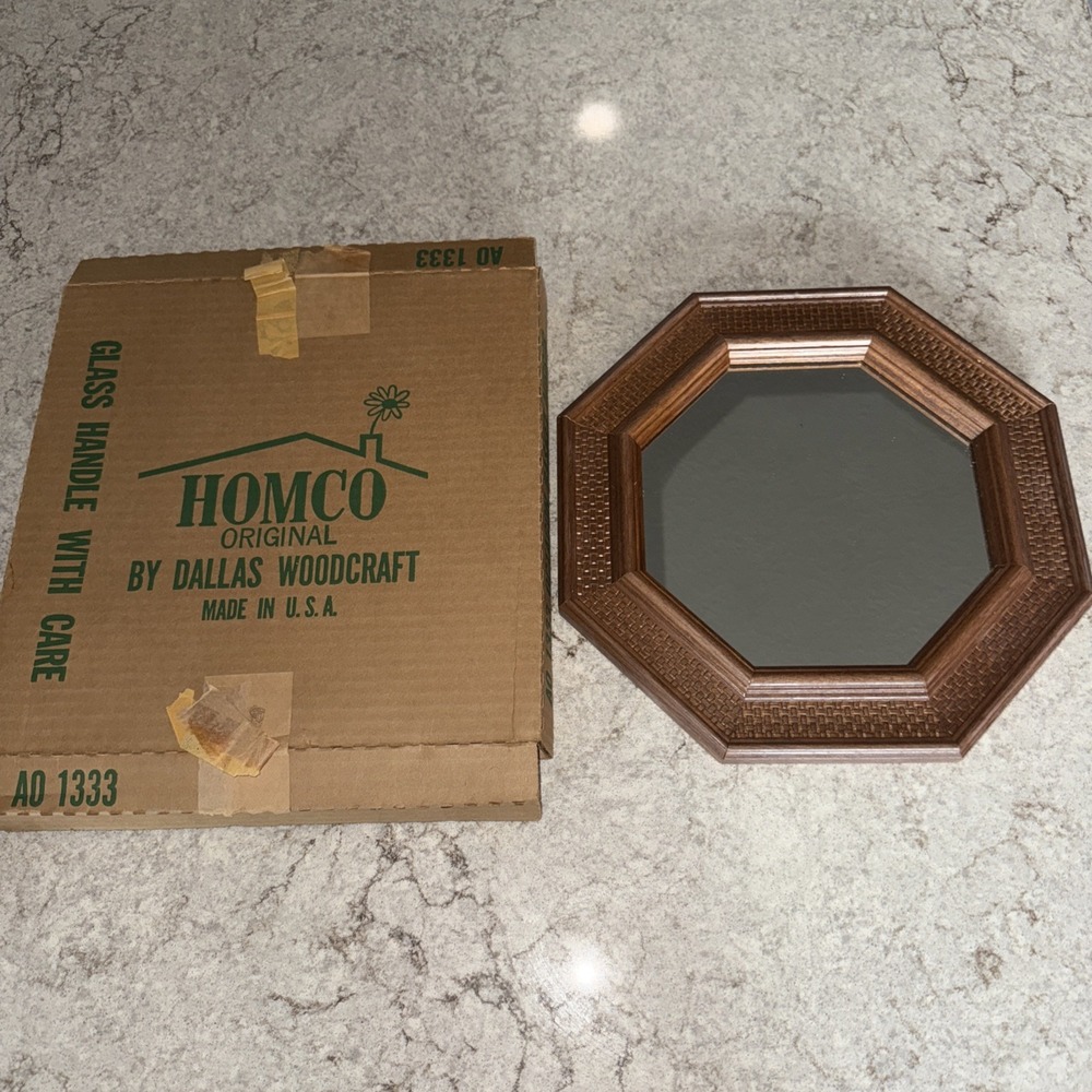 Vintage Homco Mirror Wood Framed Hanging Octagon Basket Mirror Gallery Wall